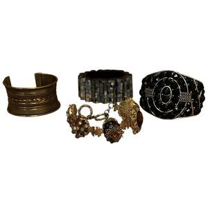 Lot of 4 Statement Bracelets Cuff, Link, & Chunky Styles Gold Silver